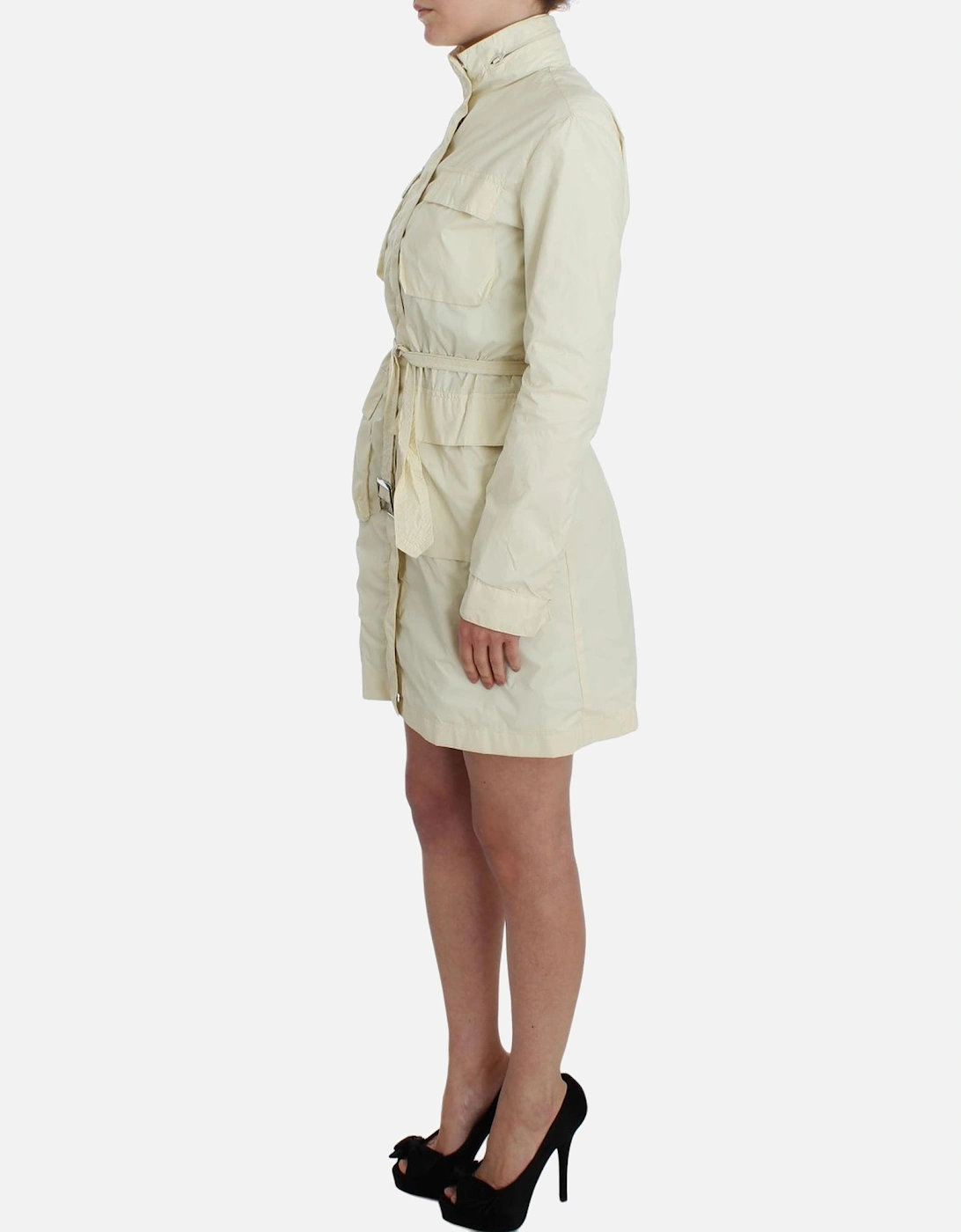 Belted High Neck Long Sleeve Coat Dress Women - Beige Jackets