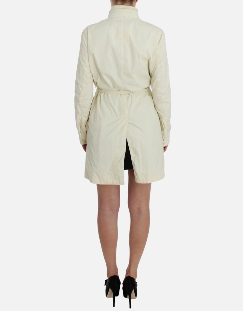 Belted High Neck Long Sleeve Coat Dress Women - Beige Jackets