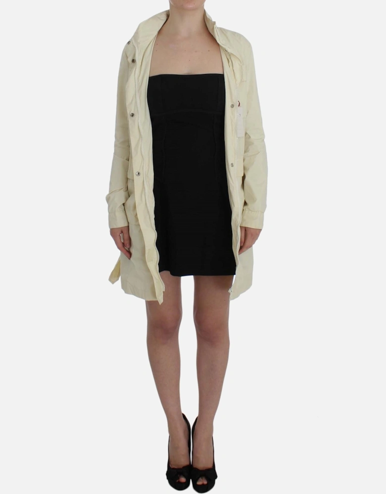 Belted High Neck Long Sleeve Coat Dress Women - Beige Jackets