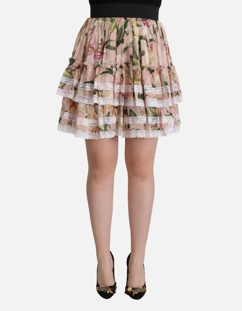 Lily Print Ruffle Mini Skirt ALine Mini Women - Pink