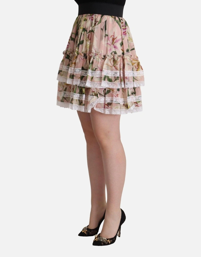Lily Print Ruffle Mini Skirt ALine Mini Women - Pink