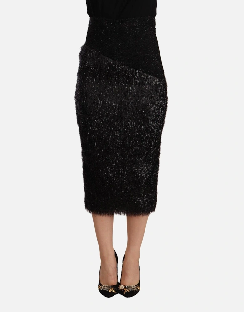 Metallic Fringe Pencil Skirt Women - Black