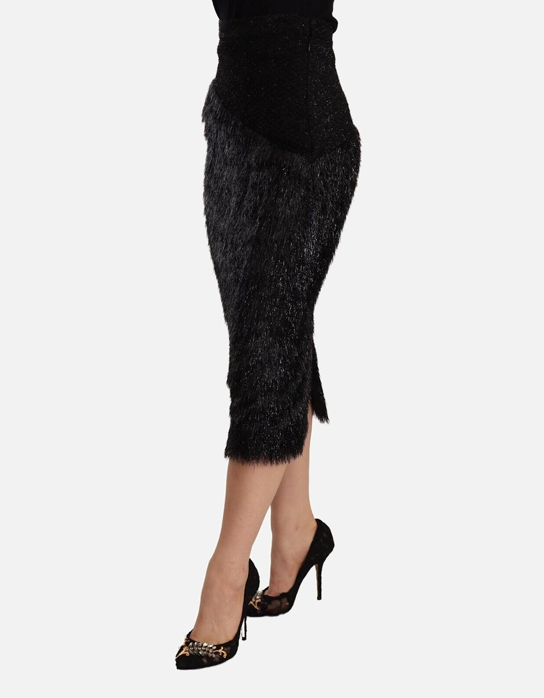 Metallic Fringe Pencil Skirt Women - Black