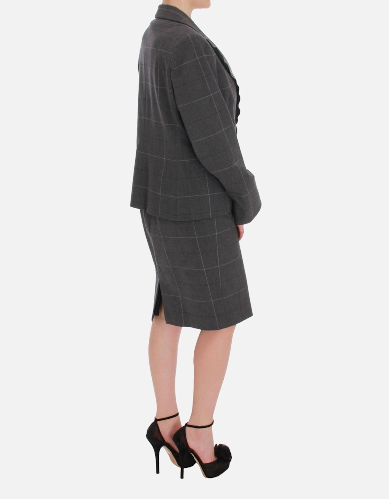 Gray Plaid Sheath Dress Sleeveless Square Neck Women Suits