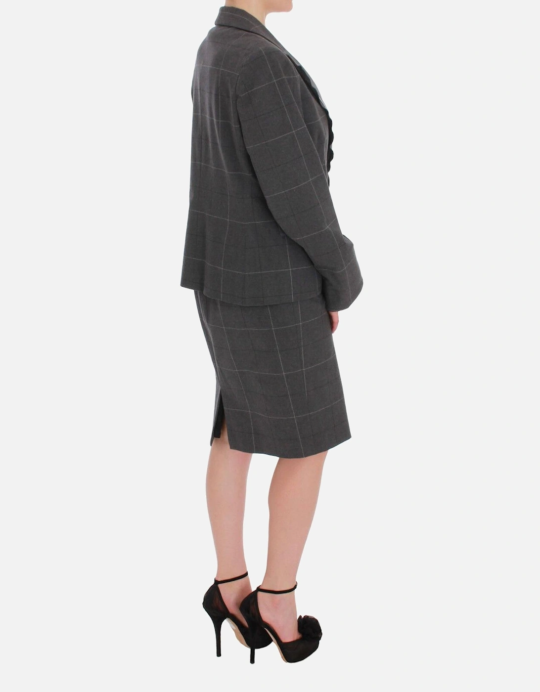 Gray Plaid Sheath Dress Sleeveless Square Neck Women Suits