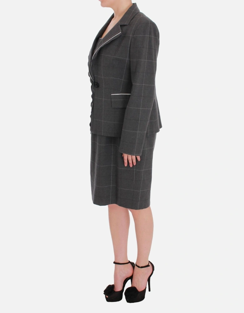 Gray Plaid Sheath Dress Sleeveless Square Neck Women Suits