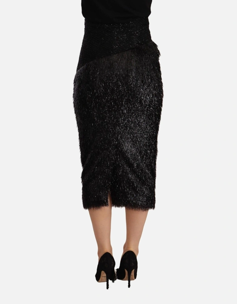 Metallic Fringe Pencil Skirt Women - Black