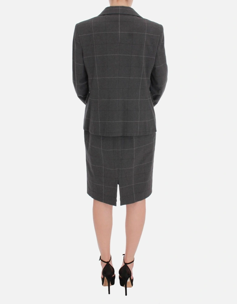 Gray Plaid Sheath Dress Sleeveless Square Neck Women Suits