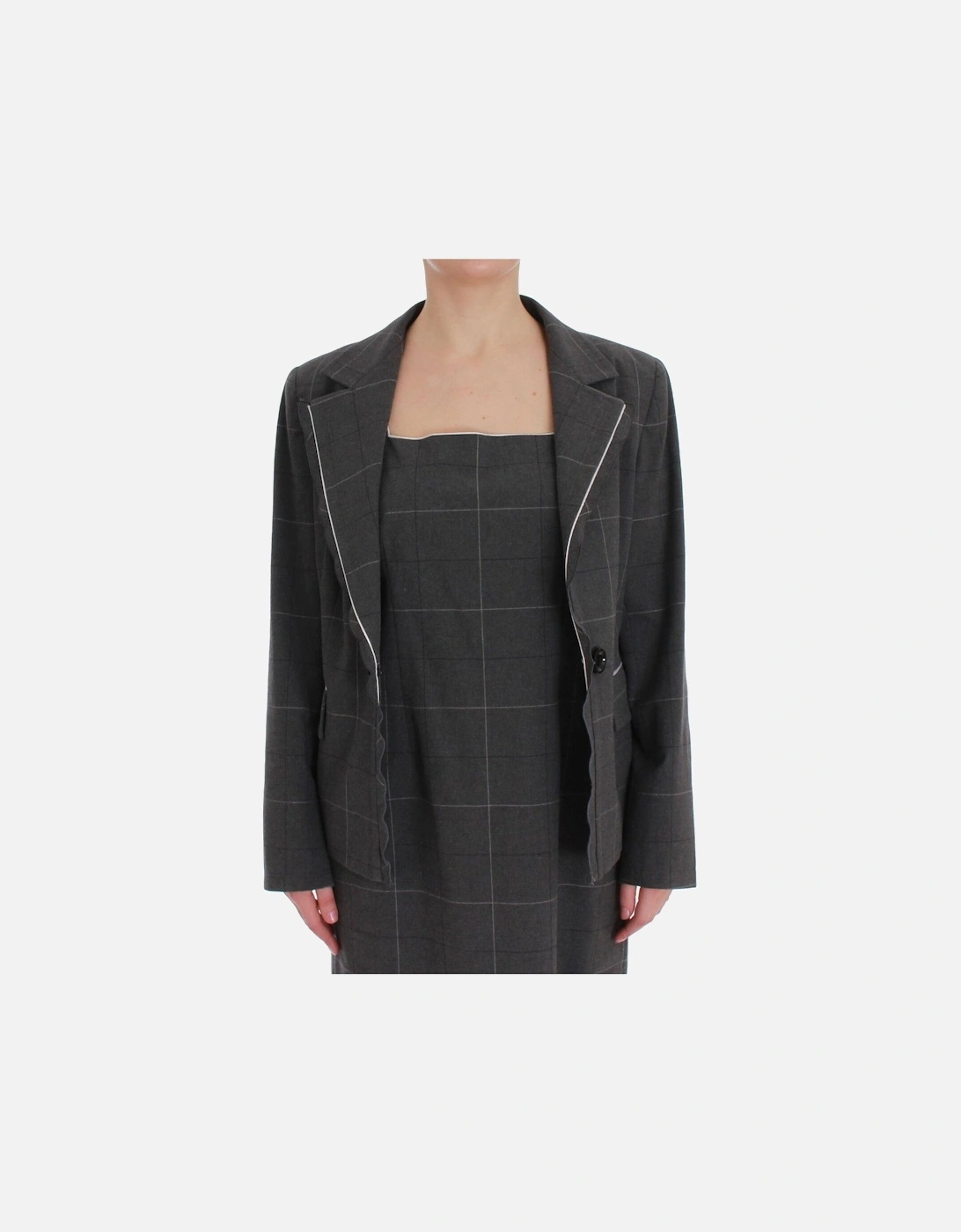 Gray Plaid Sheath Dress Sleeveless Square Neck Women Suits