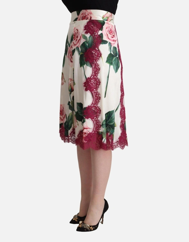 Rose Print Aline Skirt Women - White