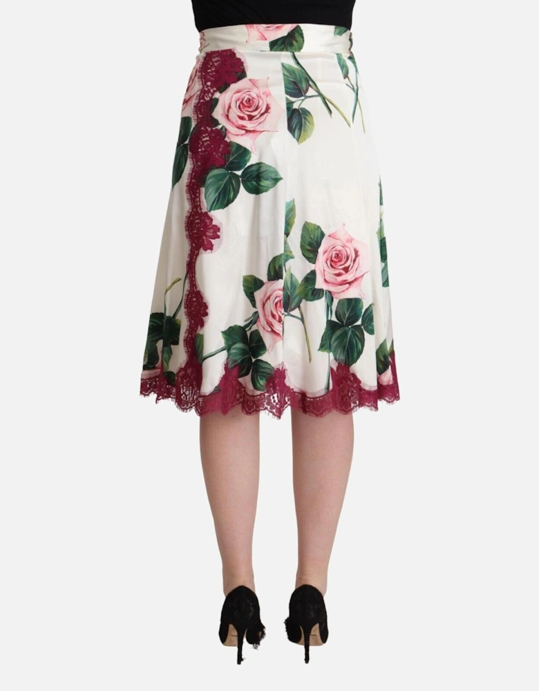 Rose Print Aline Skirt Women - White
