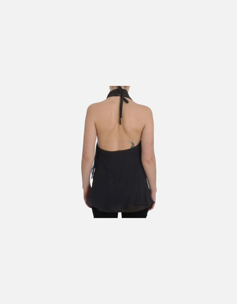Halter Neck Blouse Layered Chiffon Top Women - Gray T-Shirts