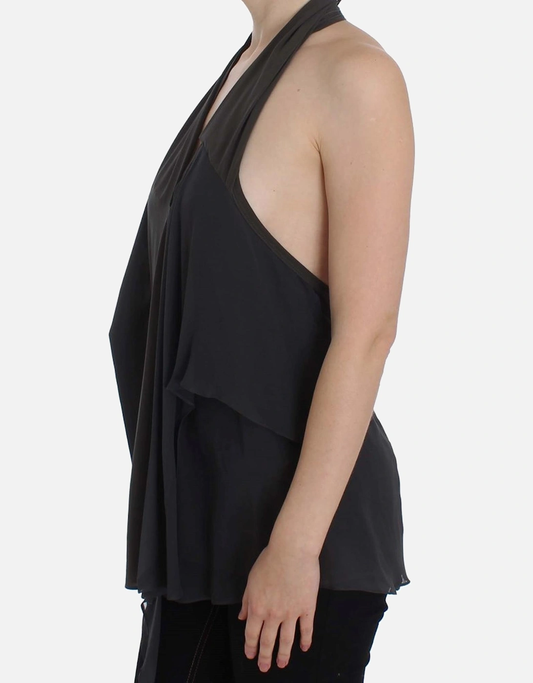 Halter Neck Blouse Layered Chiffon Top Women - Gray T-Shirts