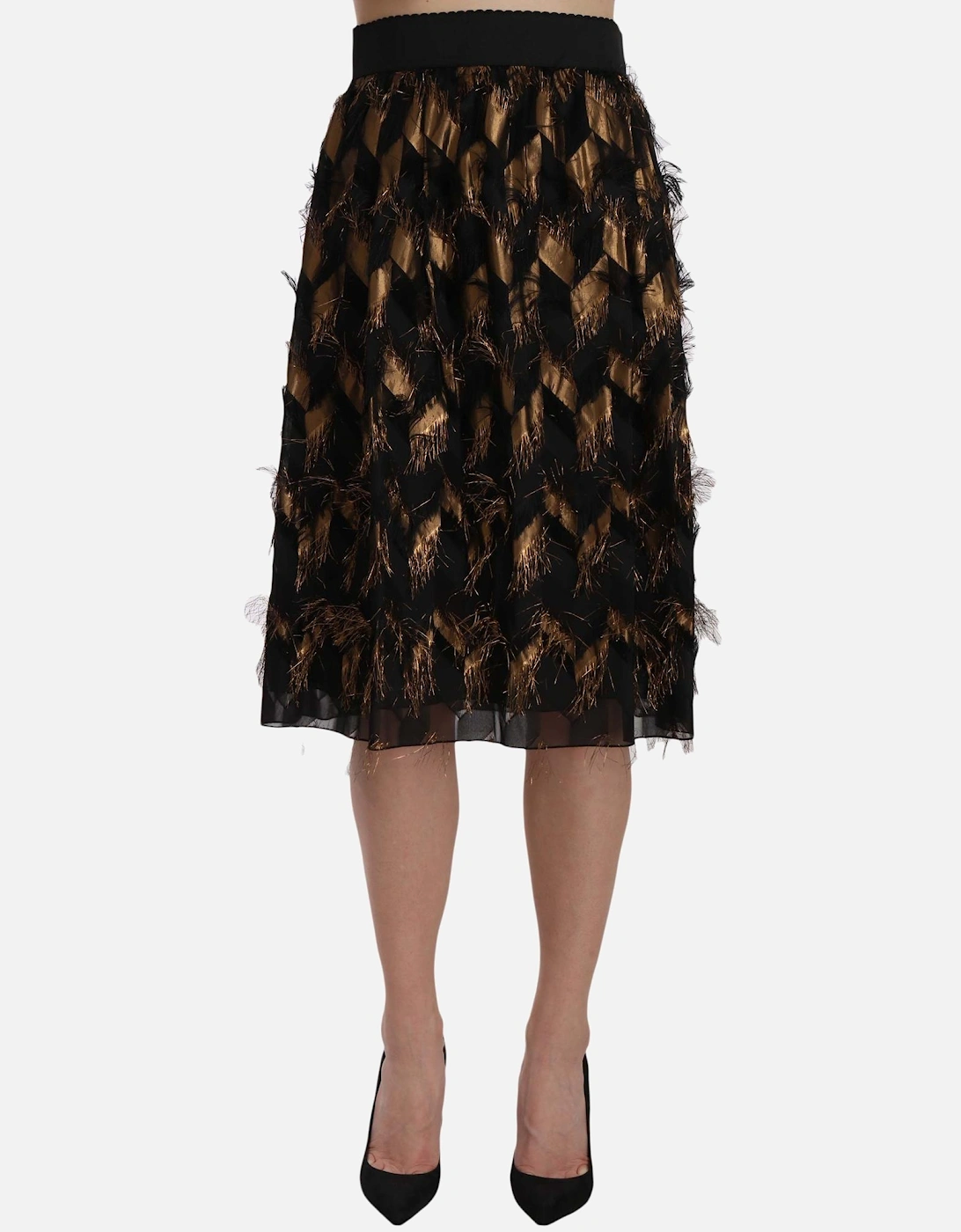Metallic Thread Aline Skirt Women - Gold Black, 5 of 4