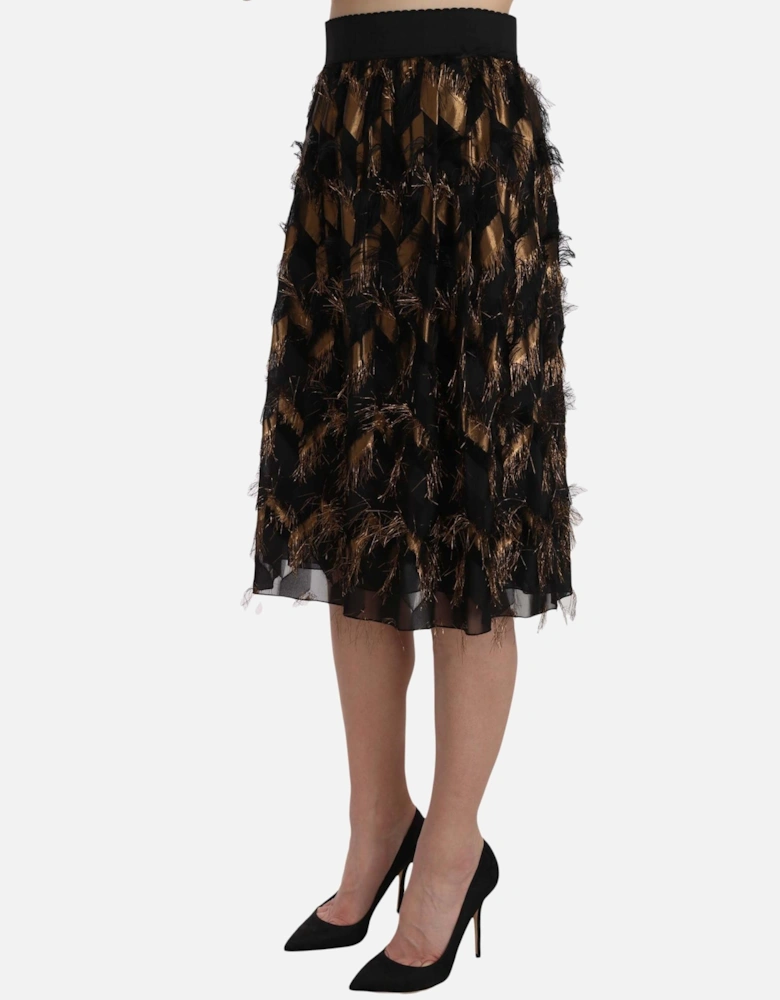 Metallic Thread Aline Skirt Women - Gold Black
