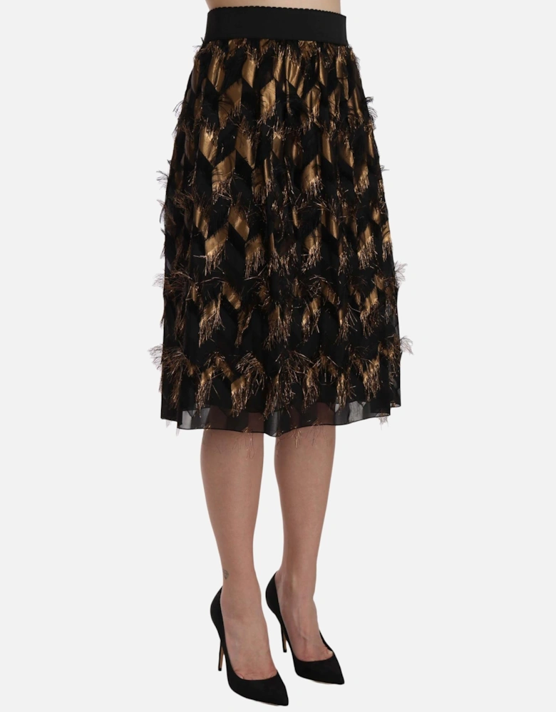 Metallic Thread Aline Skirt Women - Gold Black