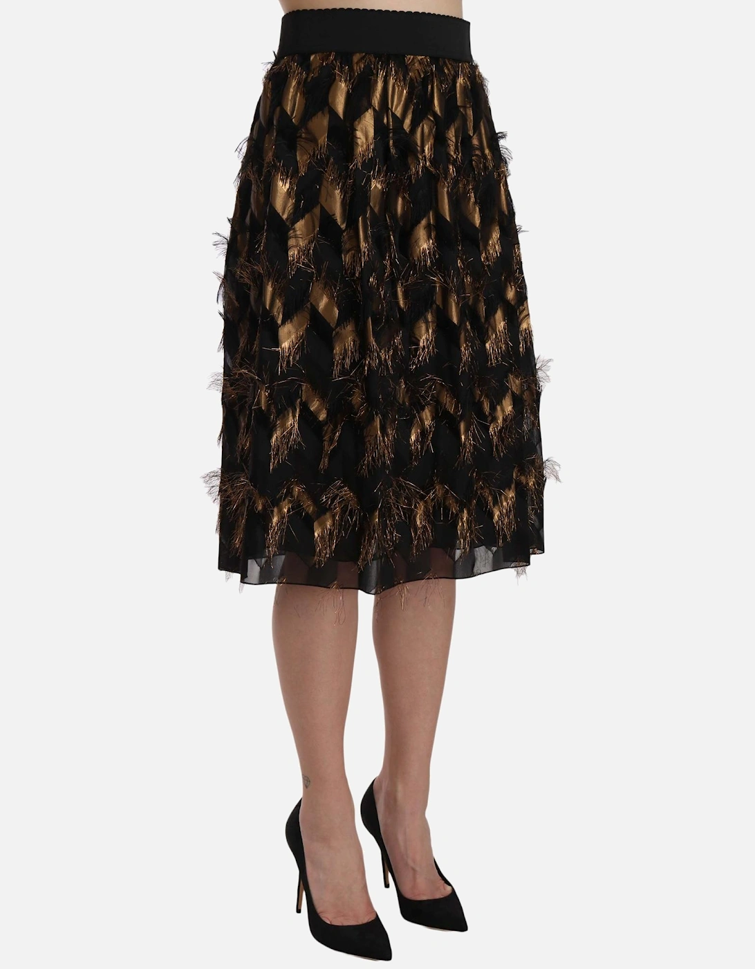 Metallic Thread Aline Skirt Women - Gold Black