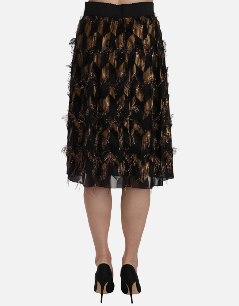 Metallic Thread Aline Skirt Women - Gold Black