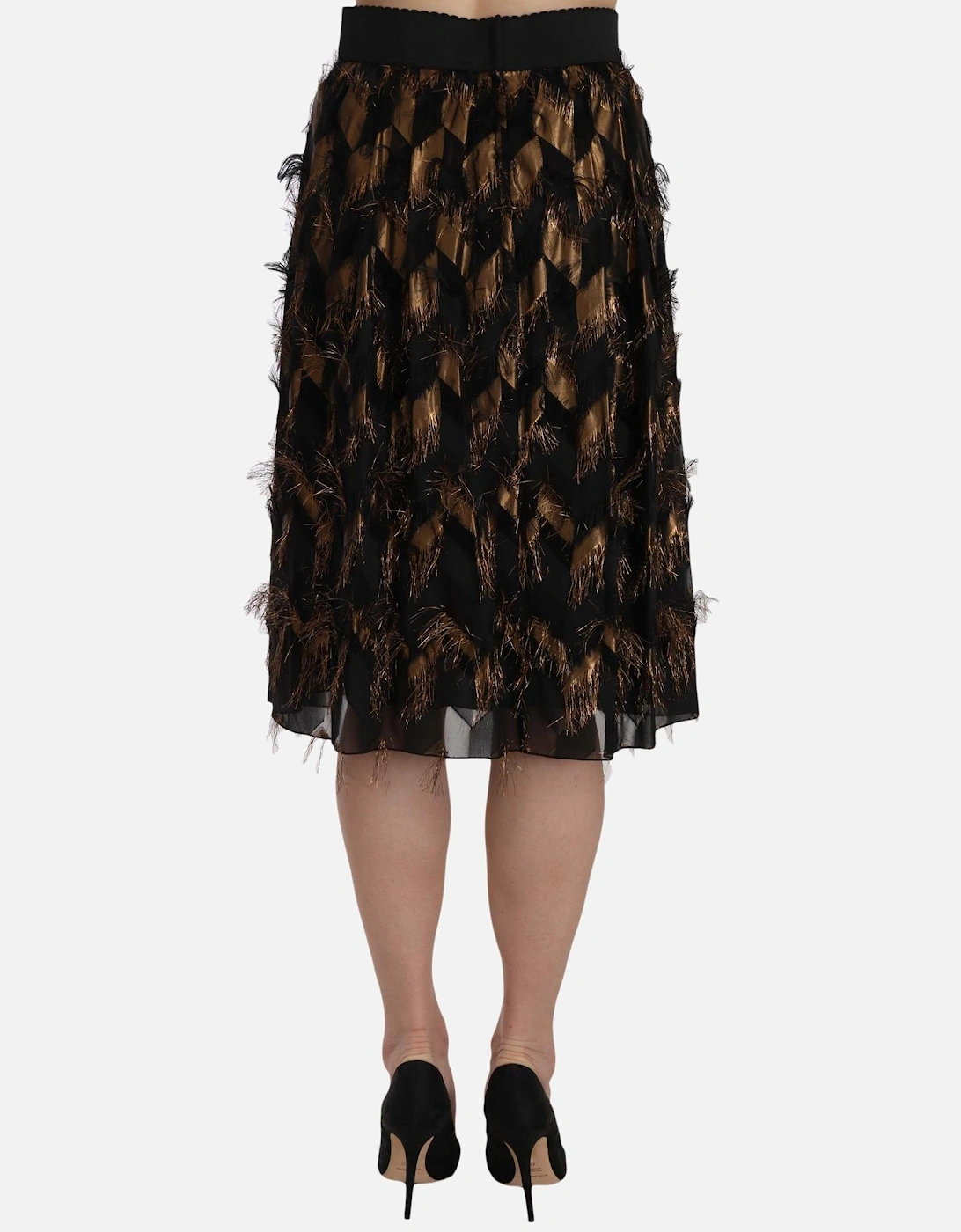 Metallic Thread Aline Skirt Women - Gold Black