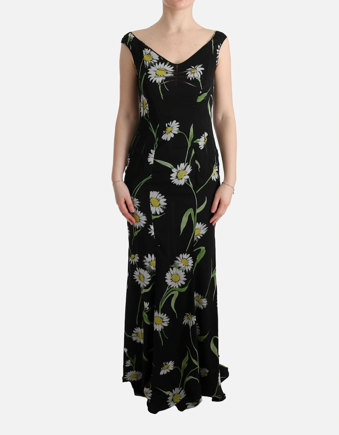 Daisy Print Maxi Dress Sleeveless VNeck Women - Black Dresses, 7 of 6