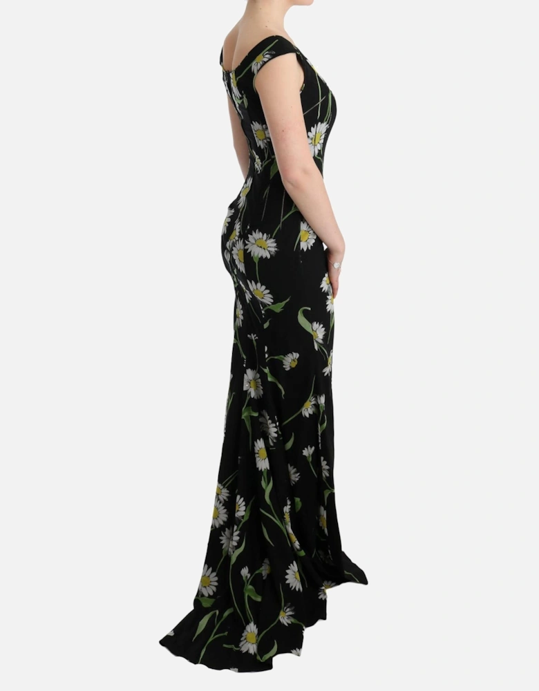 Daisy Print Maxi Dress Sleeveless VNeck Women - Black Dresses