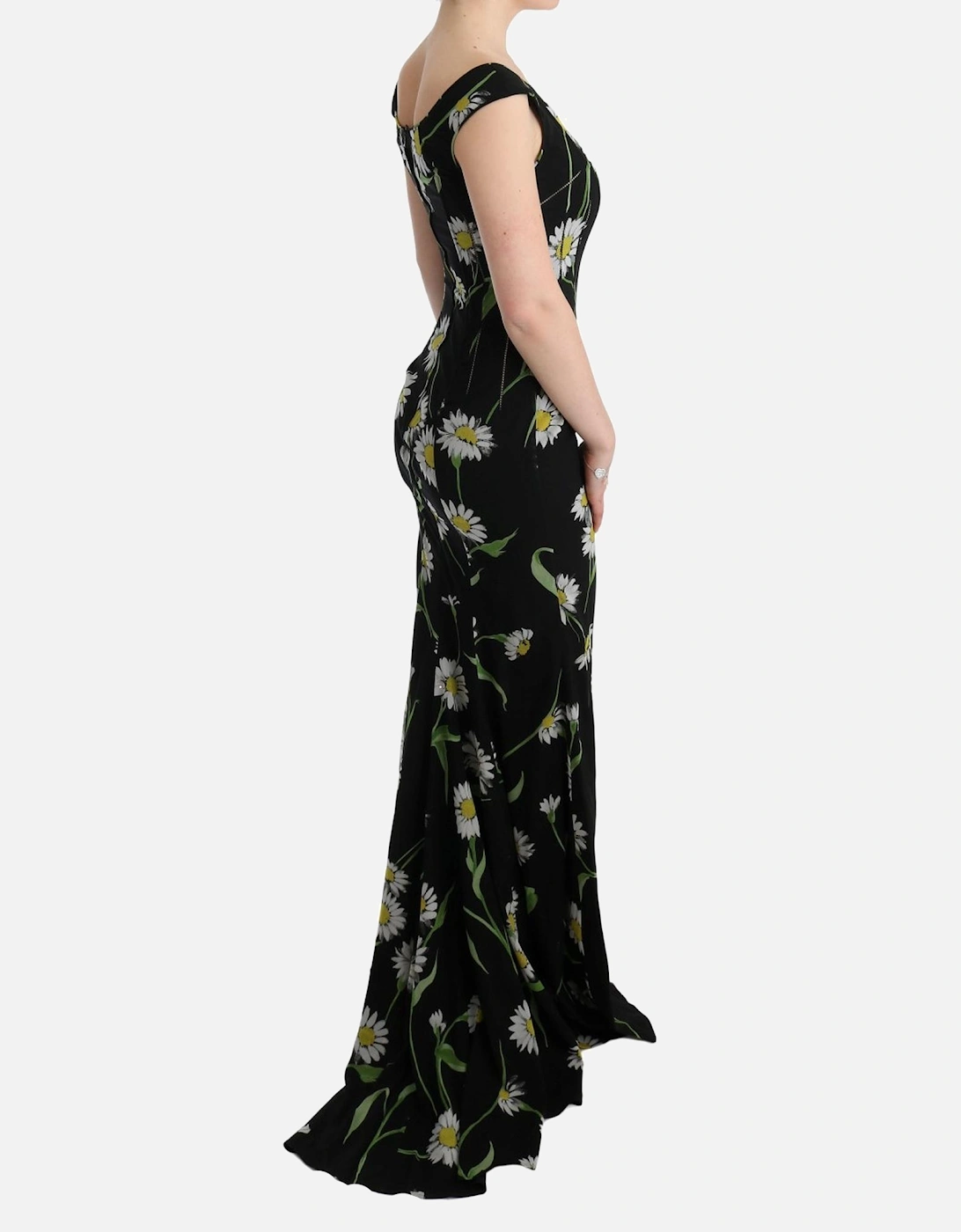Daisy Print Maxi Dress Sleeveless VNeck Women - Black Dresses