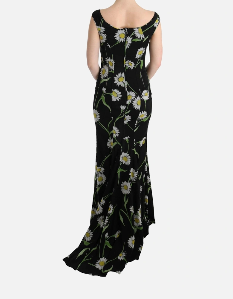 Daisy Print Maxi Dress Sleeveless VNeck Women - Black Dresses