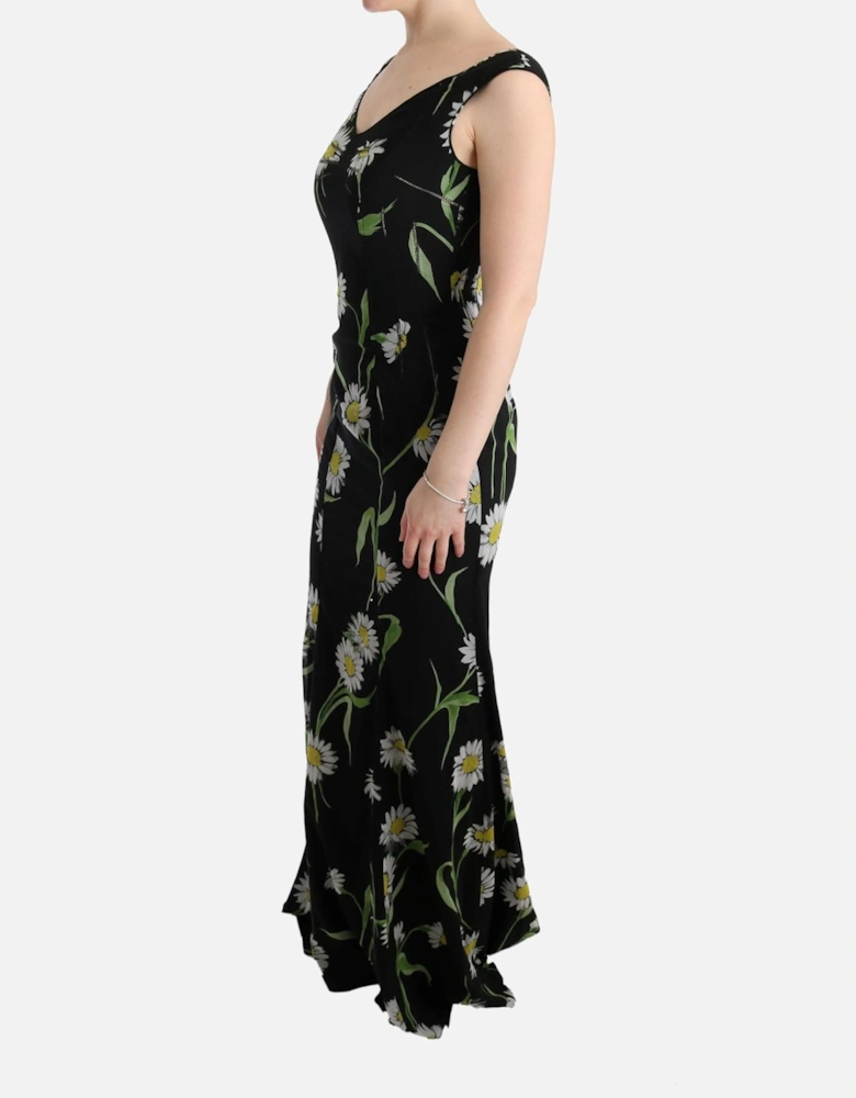 Daisy Print Maxi Dress Sleeveless VNeck Women - Black Dresses