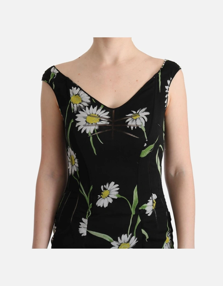Daisy Print Maxi Dress Sleeveless VNeck Women - Black Dresses