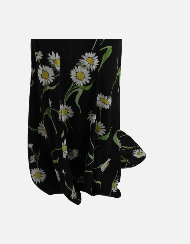 Daisy Print Maxi Dress Sleeveless VNeck Women - Black Dresses