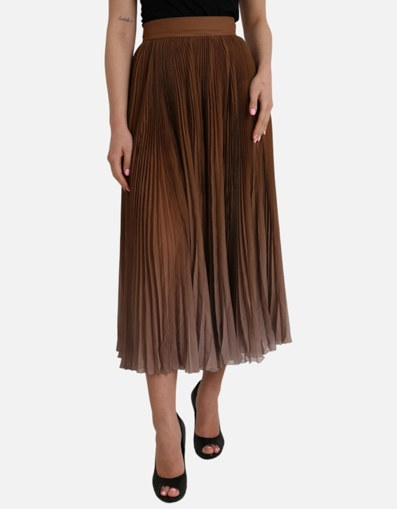 Brown Pleated Trim Midi Skirt - 100% Polyester Women