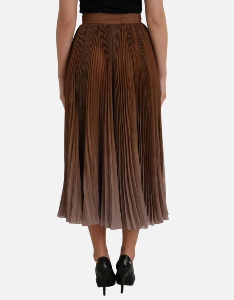Brown Pleated Trim Midi Skirt - 100% Polyester Women
