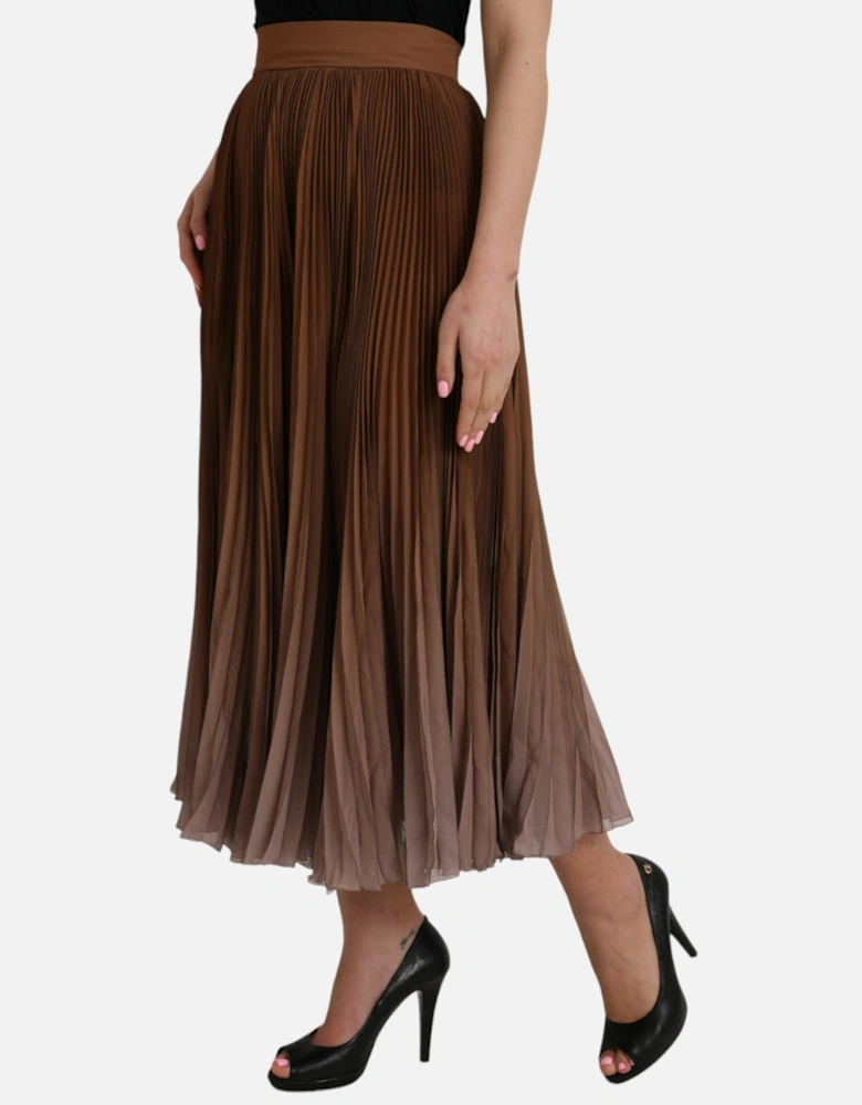 Brown Pleated Trim Midi Skirt - 100% Polyester Women