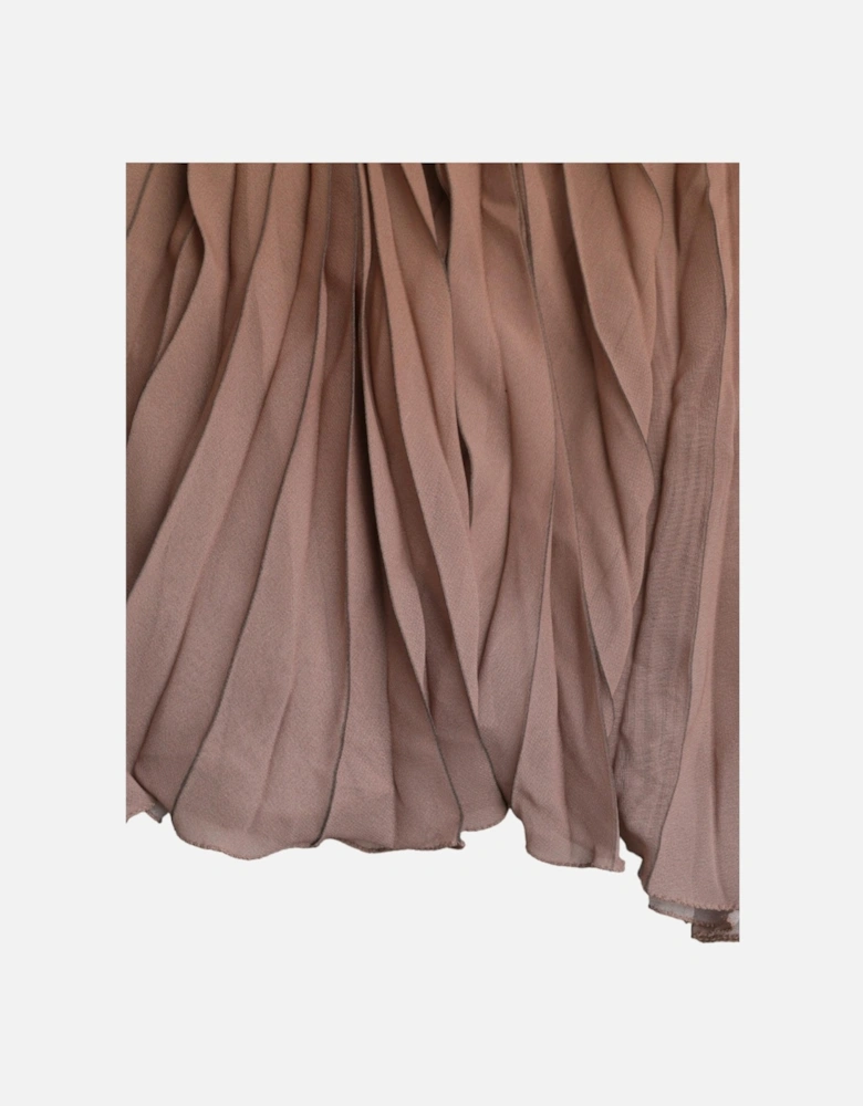 Brown Pleated Trim Midi Skirt - 100% Polyester Women
