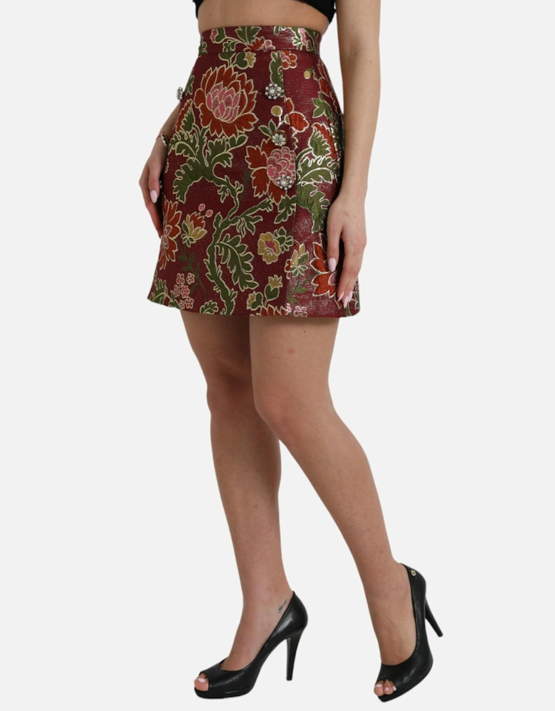 Jacquard Floral Mini Skirt in Maroon Women