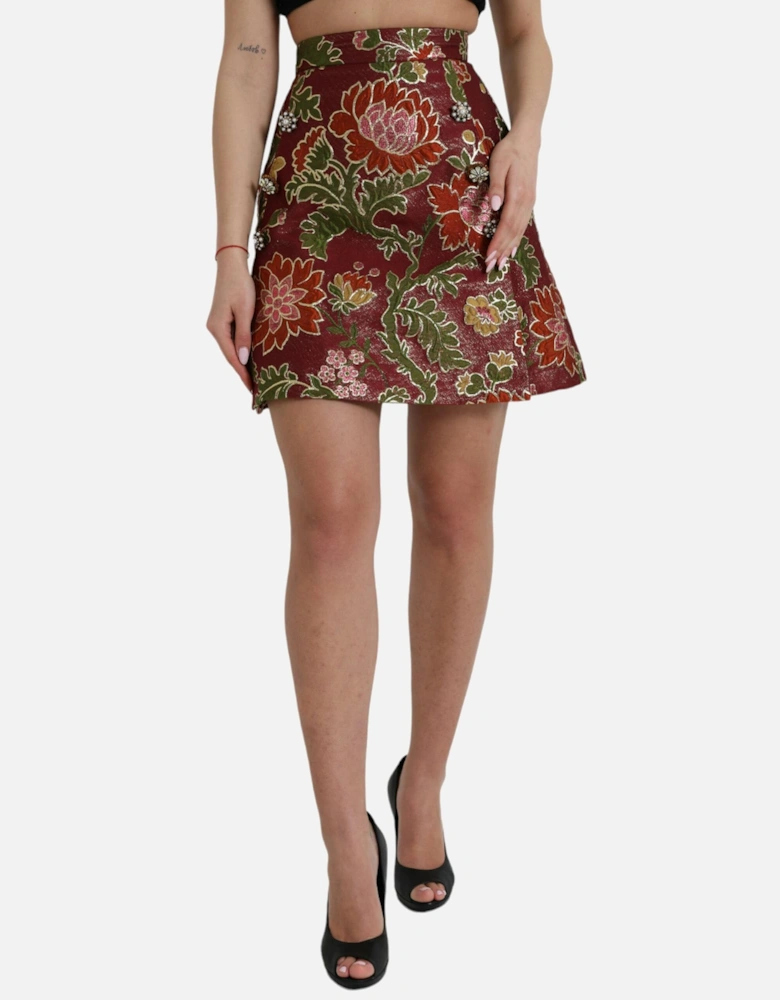 Jacquard Floral Mini Skirt in Maroon Women