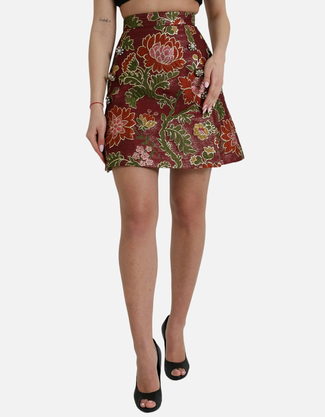 Jacquard Floral Mini Skirt in Maroon Women, 6 of 5