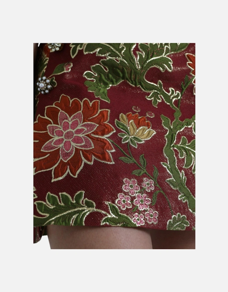 Jacquard Floral Mini Skirt in Maroon Women