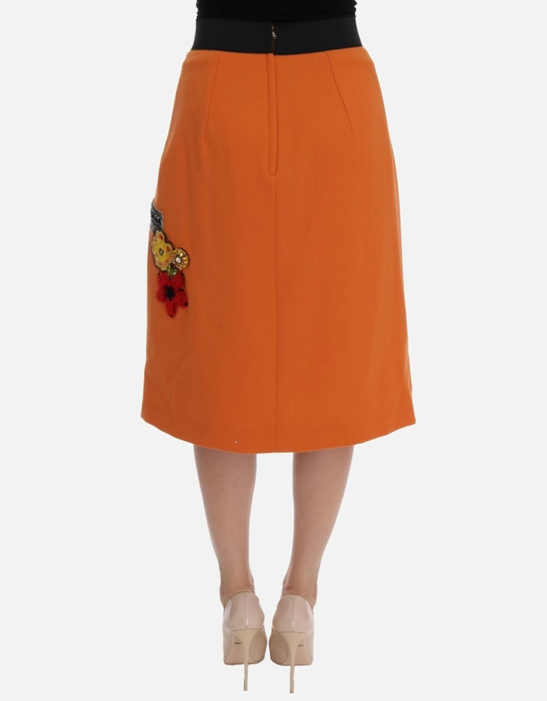 Orange Embellished ALine Skirt Women