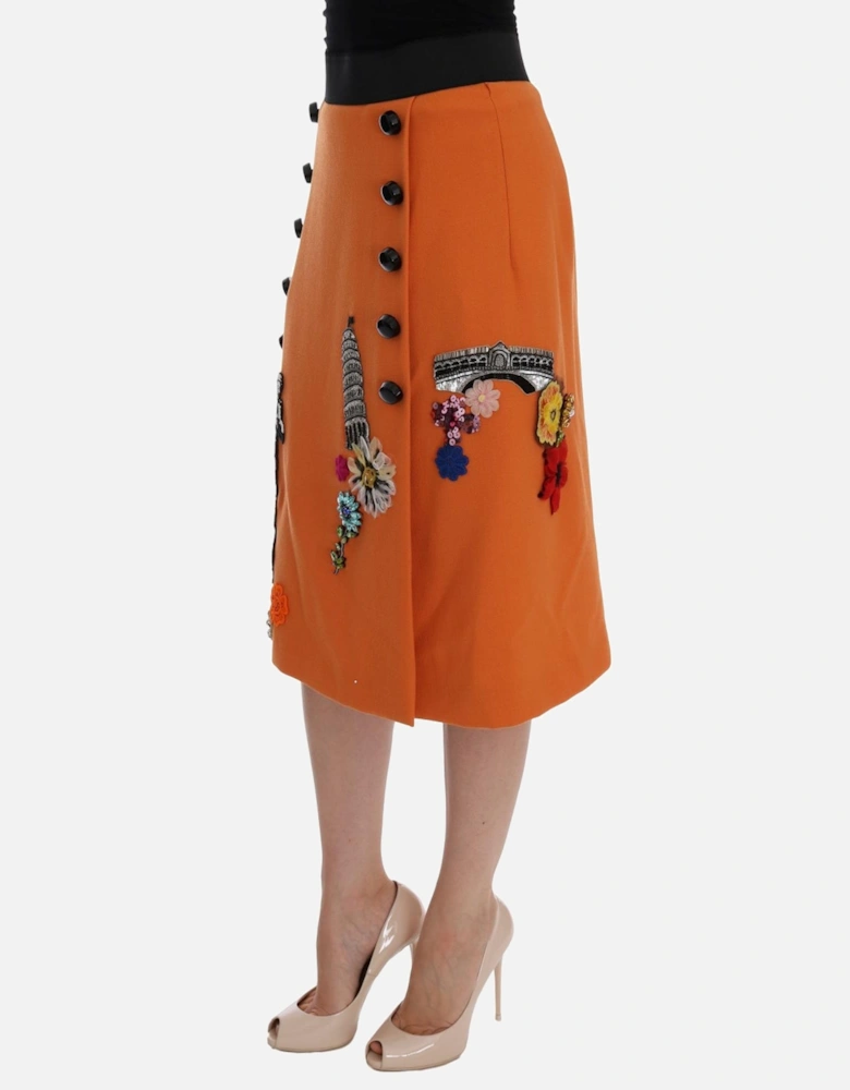 Orange Embellished ALine Skirt Women