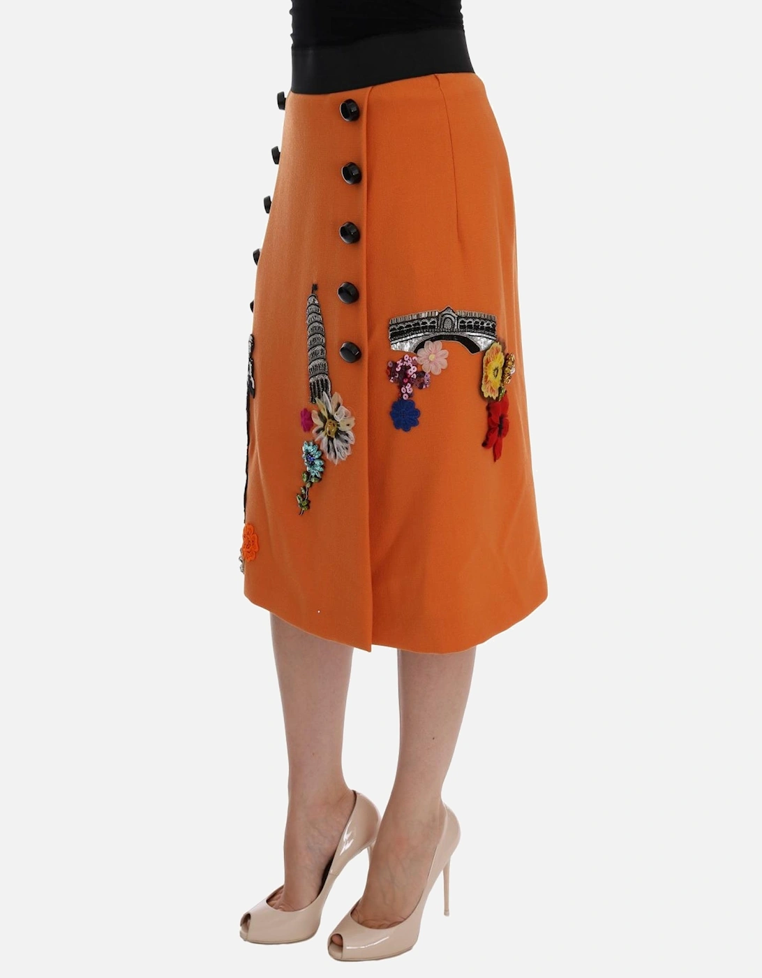 Orange Embellished ALine Skirt Women