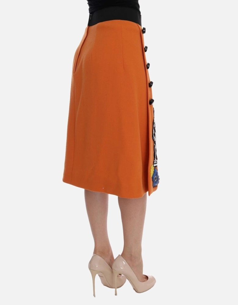 Orange Embellished ALine Skirt Women