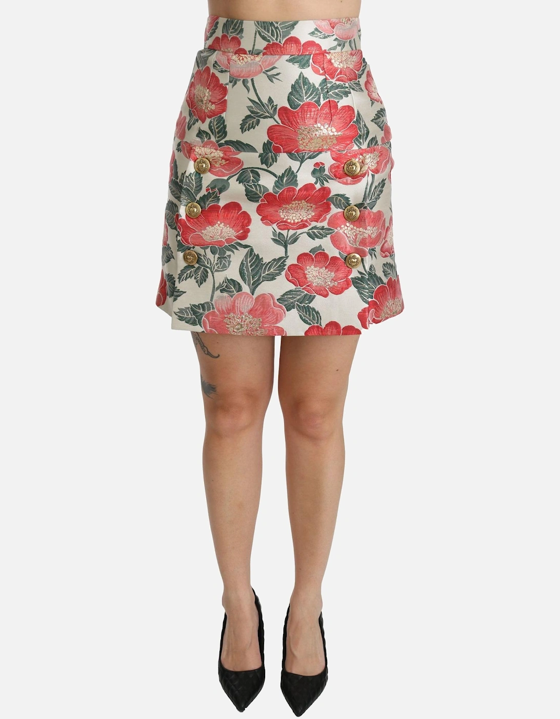 Floral Brocade Mini Skirt Fuschia Women - White, 6 of 5