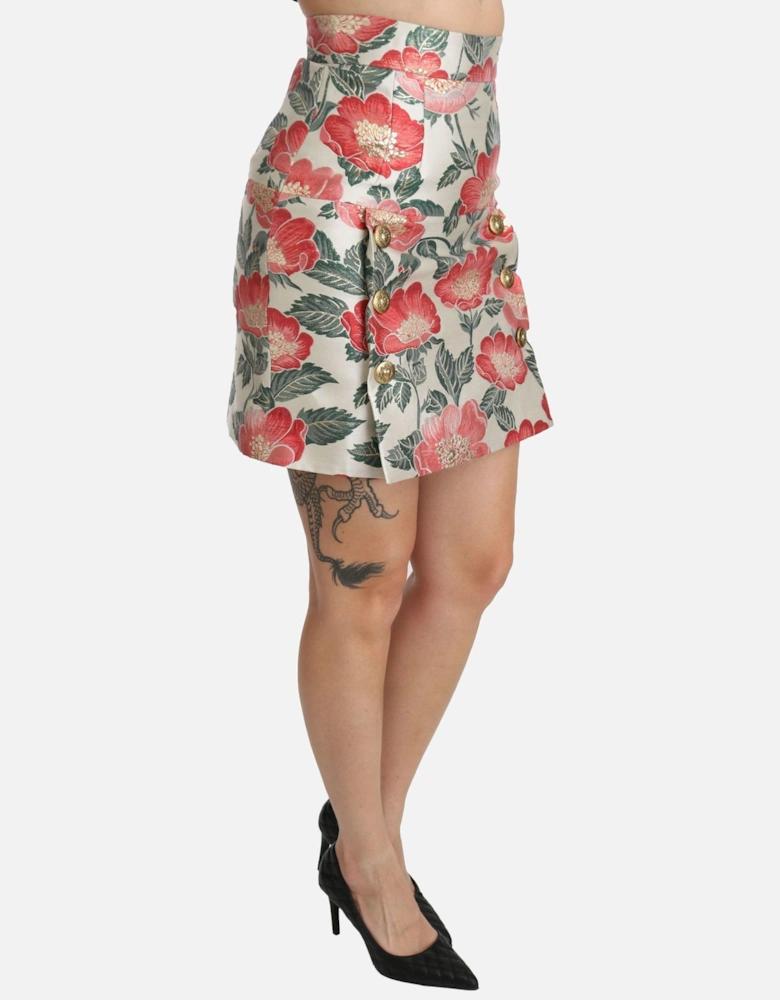 Floral Brocade Mini Skirt Fuschia Women - White