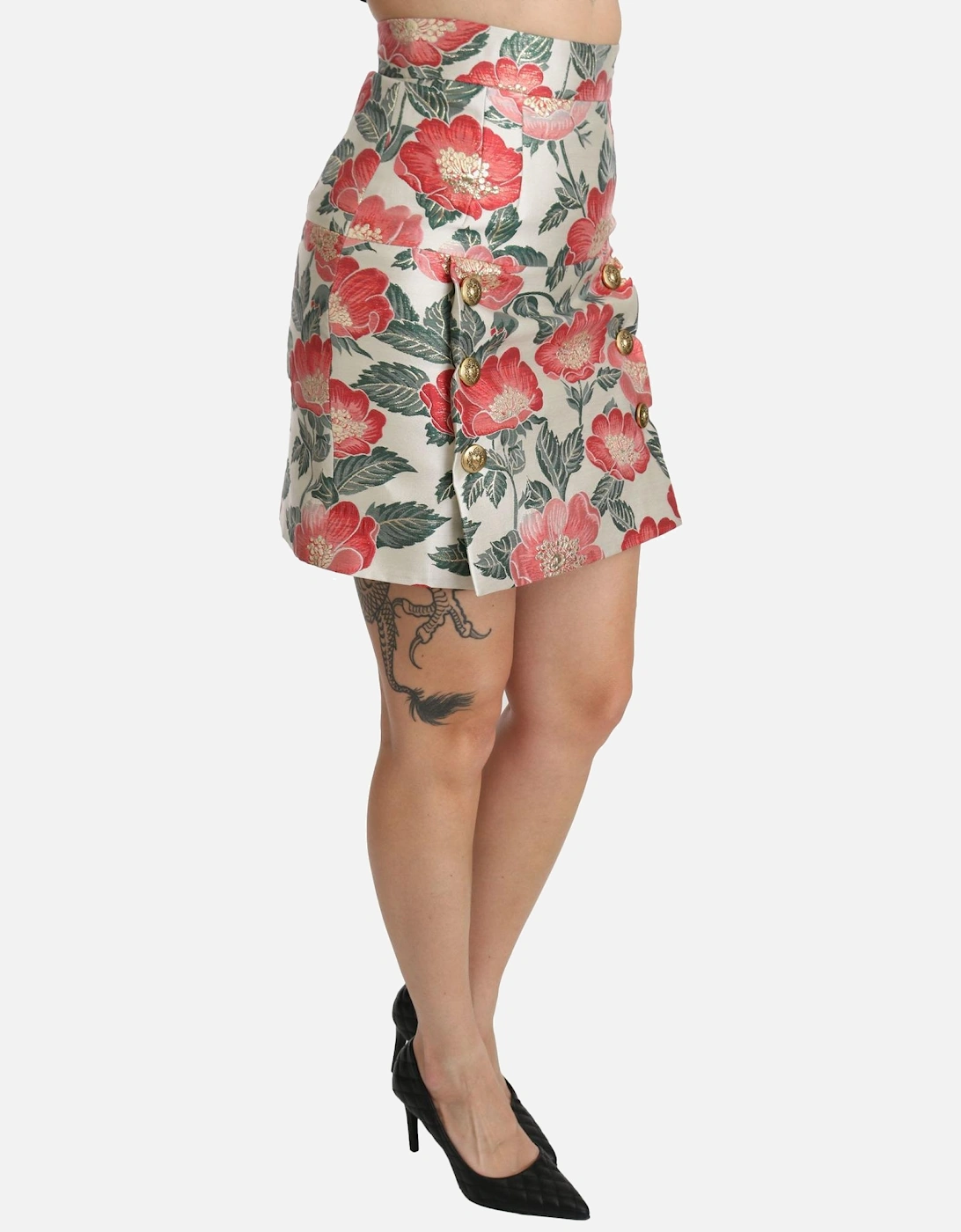 Floral Brocade Mini Skirt Fuschia Women - White