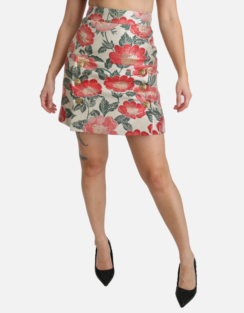Floral Brocade Mini Skirt Fuschia Women - White
