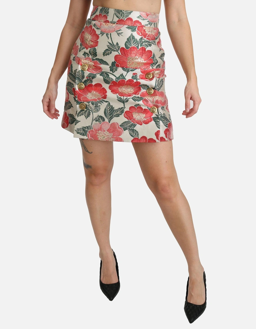 Floral Brocade Mini Skirt Fuschia Women - White