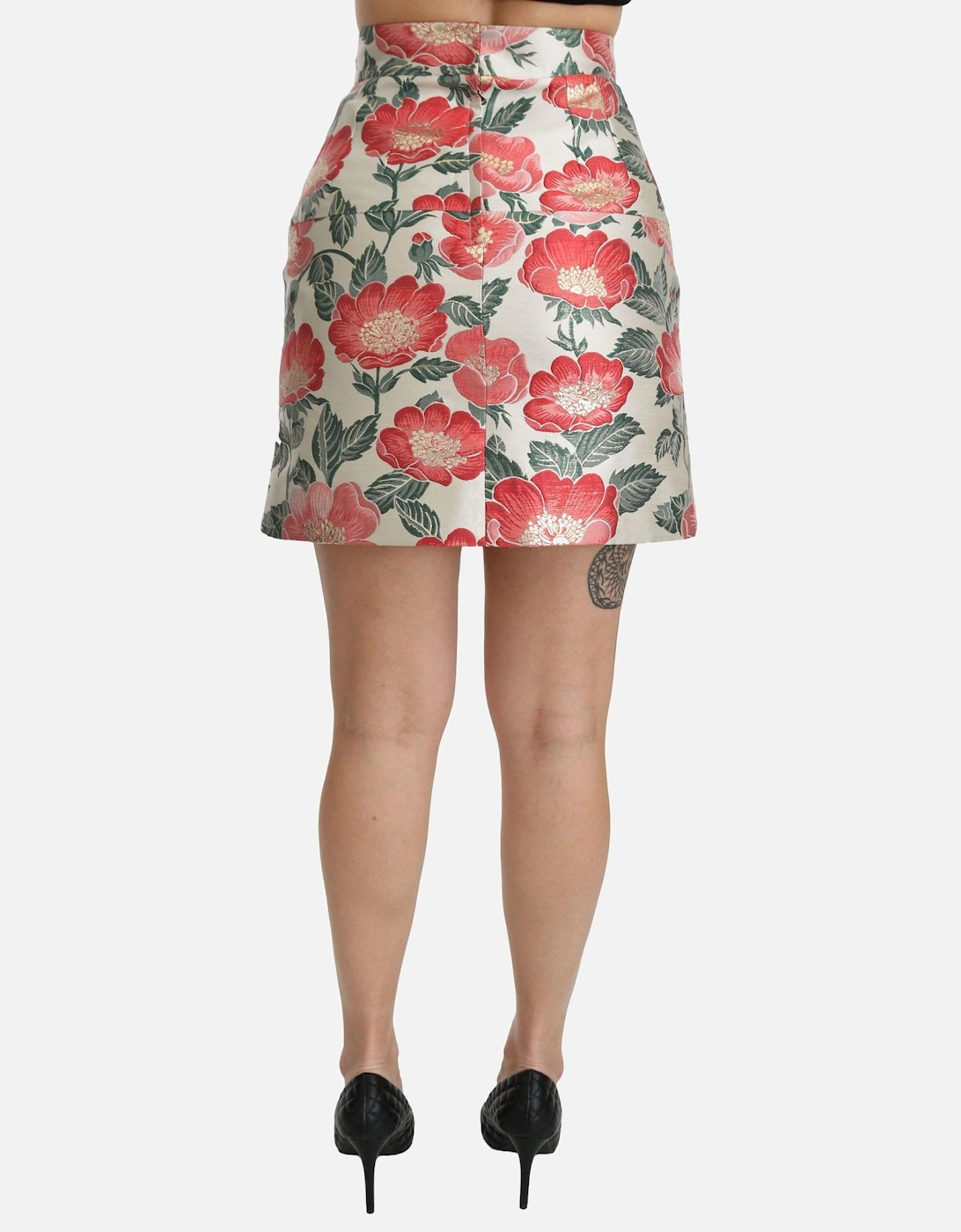 Floral Brocade Mini Skirt Fuschia Women - White