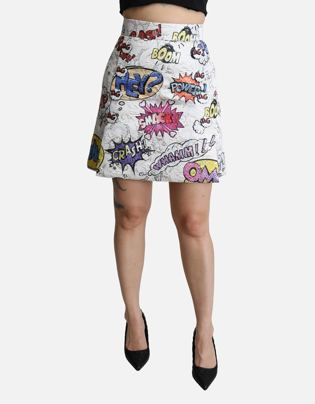 Dolce & Gabbana Women's White Comic Print Mini Skirt Aline - : 10/None Size 10