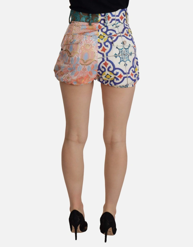 Patchwork HighWaist Shorts Silk Brocade Shorts Women - Multicolor
